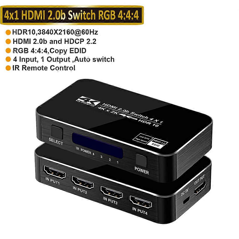 2022 HDR HDMI 2.0 Supporto switch HDCP 2.2 e telecomando IR 1x4 Mini HDMI Switch Switcher 18Gbps HDMI Switch 2.0 HUB Box