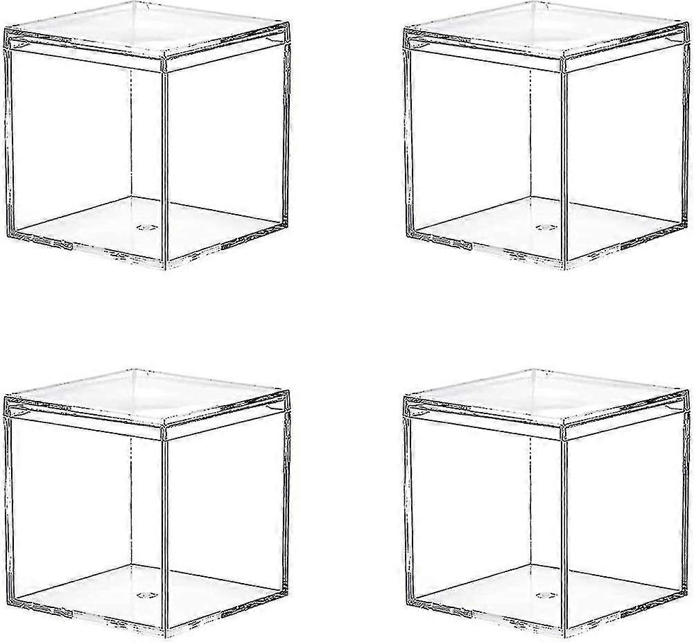 4pcs Small Clear Acrylic Box, Acrylic Cube Display Case, Dustproof Showcase