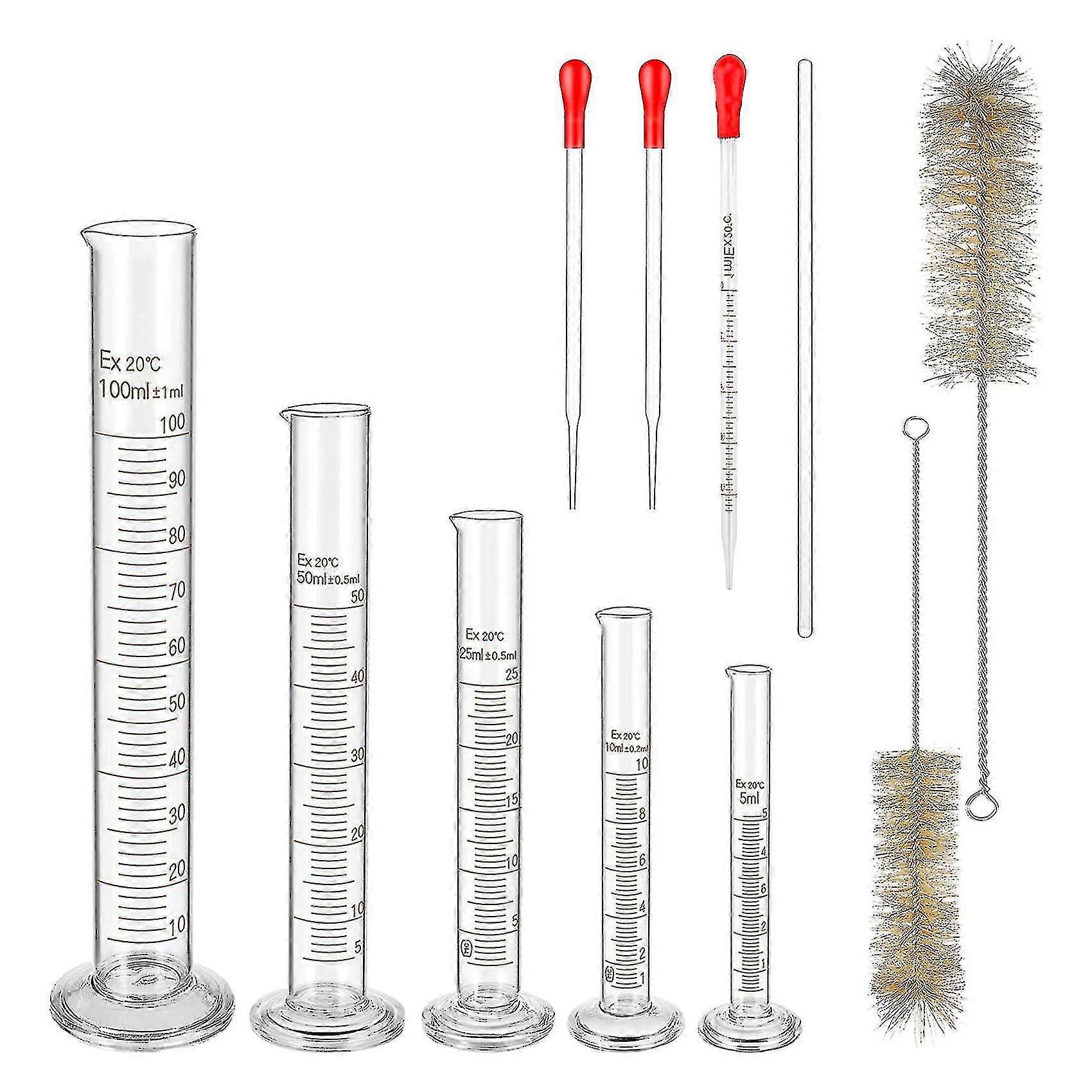 Glass Graduated Measuring Cylinders Set,premium Borosilicate Cylinders Kit With 3 Pipettes+2 Brushe