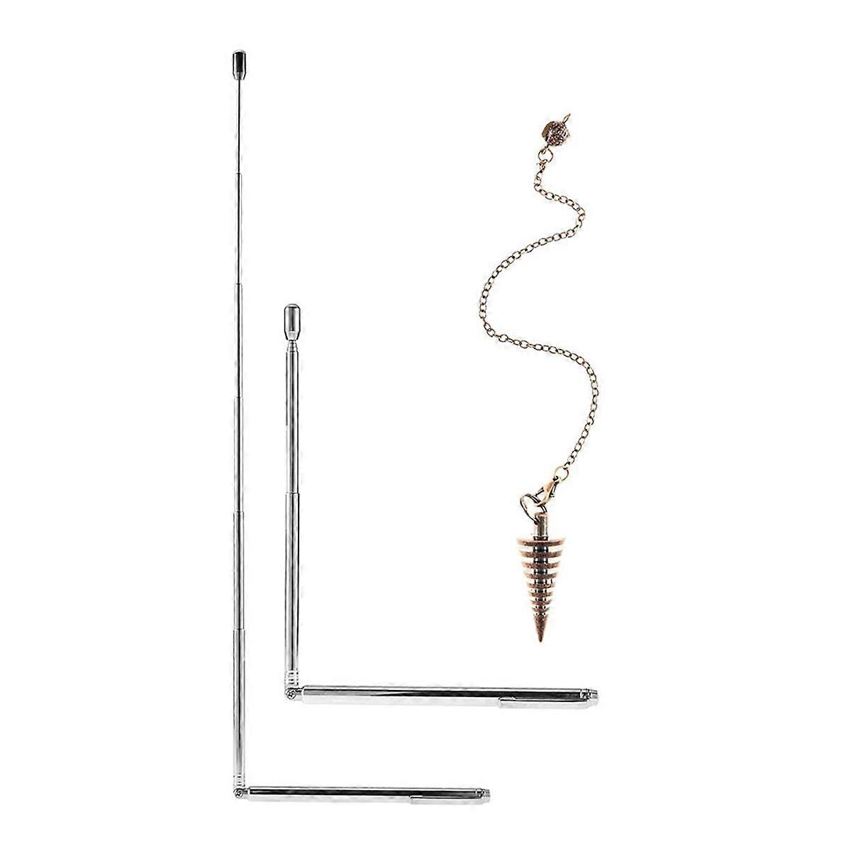 3 Pcs Divining Rods Copper and Dowsing Pendulum, 2 Retractable Paranormal Divining Rods and 1 Pendulum Pendant Silver