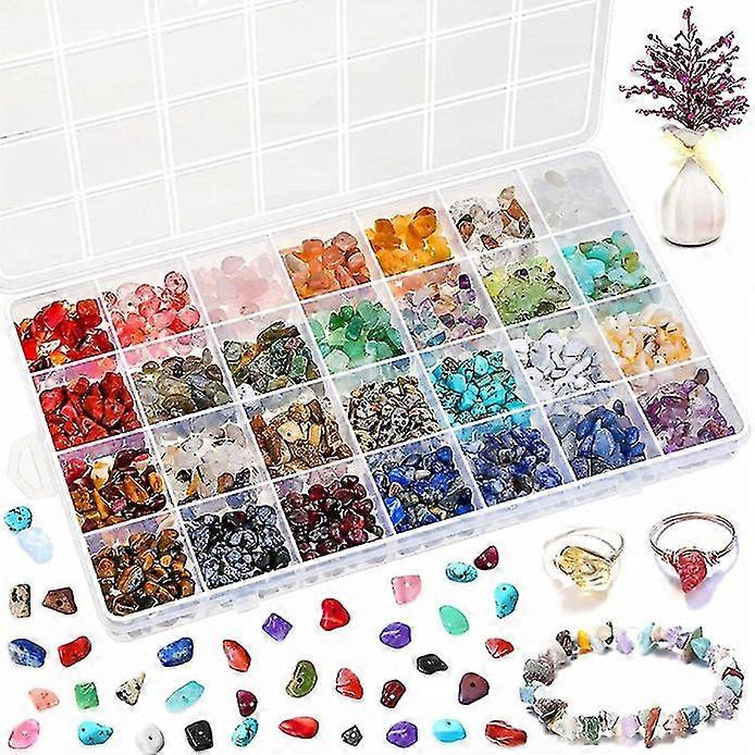 28 Ring Making Kits Natural Gem Beads Irregular Chips Stone Beads Kit