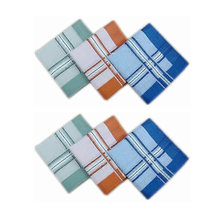 Mens 6 Pacl Assorted 100% Cotton Handkerchiefs Assorted Dye Colours With Satin Stripe Borders