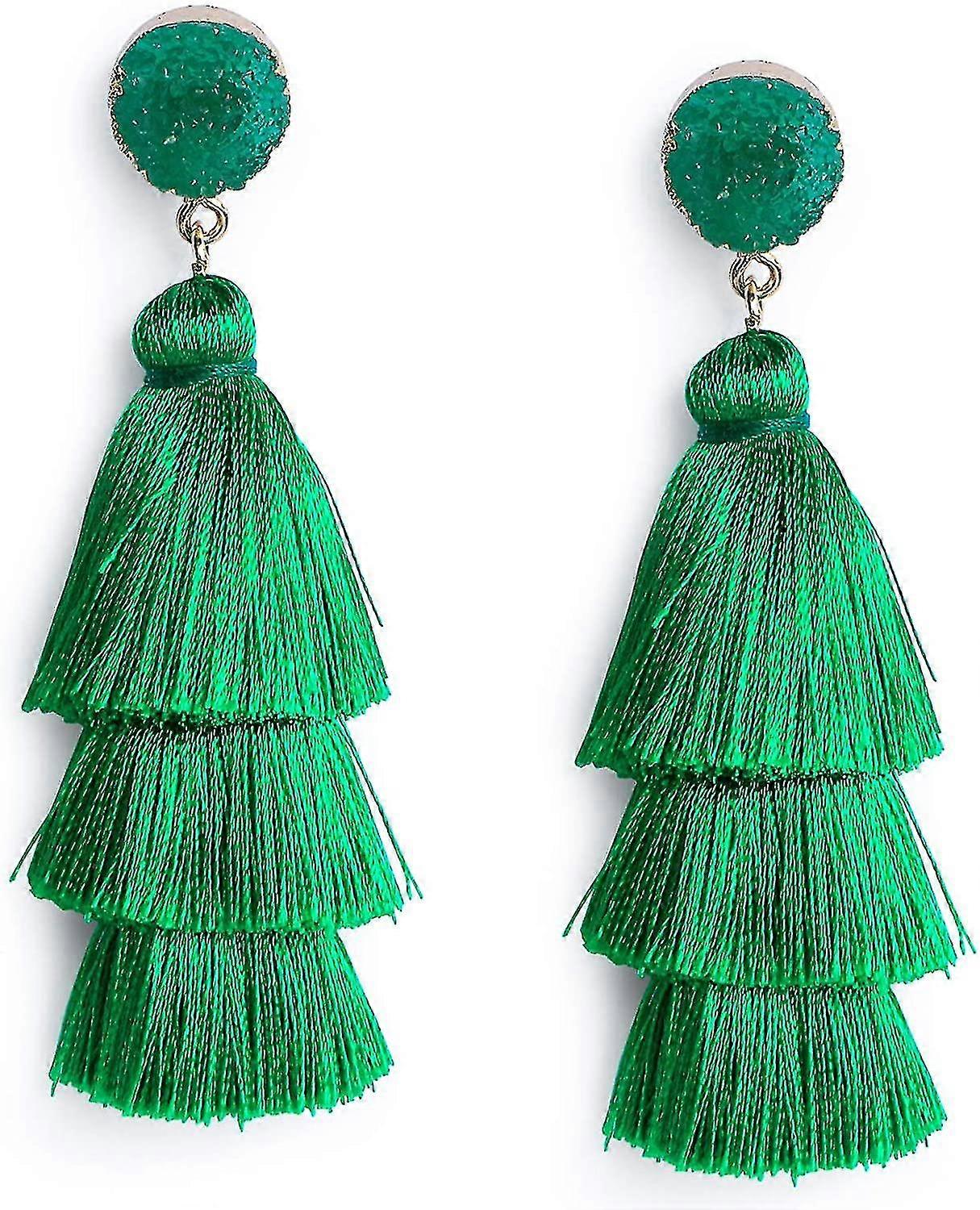 Kolorowe kolczyki z frędzlami warstwowe Bohemian Tiered Tassel Stud Dangle