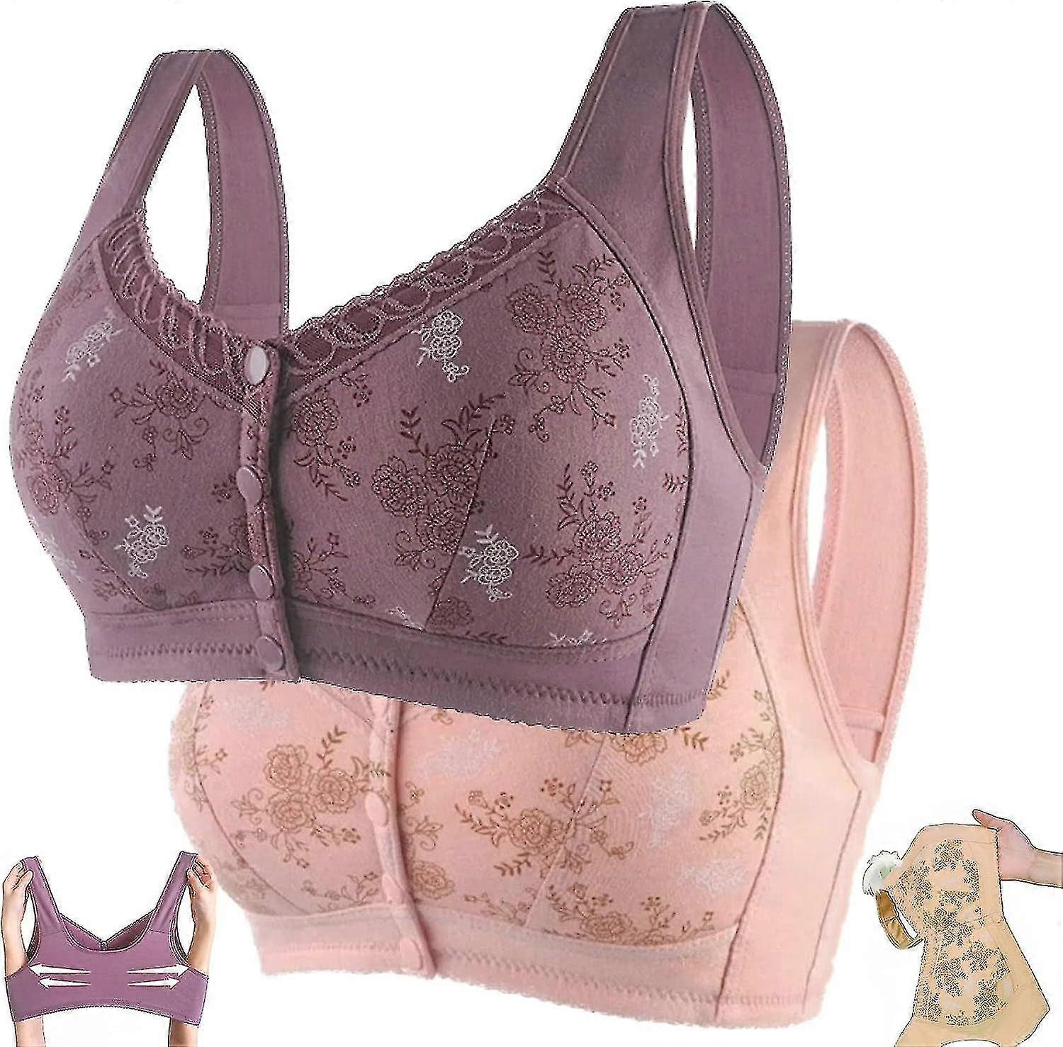 Front Closure Bra Convenient Front Button Sleep Bra Soft Breathable Sports Push Up Bra With Padded For Middle Aged Women-ZZY