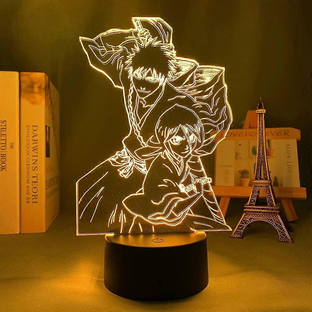 أنيمي 3D مصباح التبييض Ichigo Kurosaki لغرفة النوم ديكور ضوء الليل بارد هدية عيد ميلاد الاكريليك LED ليلة ضوء التبييض (اللون: B)