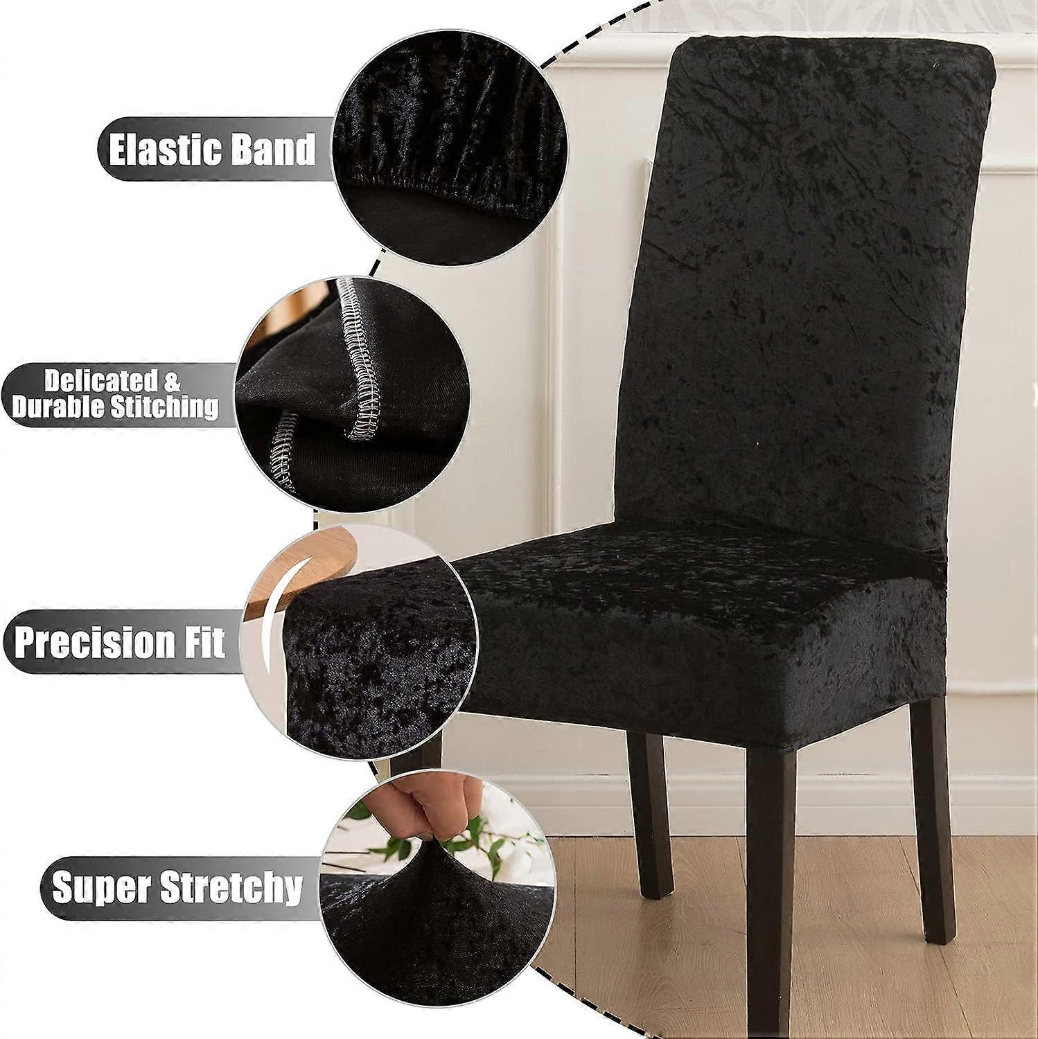 Housses De Chaise Extensibles Velours – Dossier Rond Avec Accoudoirs – Lot 2/4/6 – Housse Salle à Manger Scandinave Gris Clair – Protection Anti-Taches & Anti-Griffures