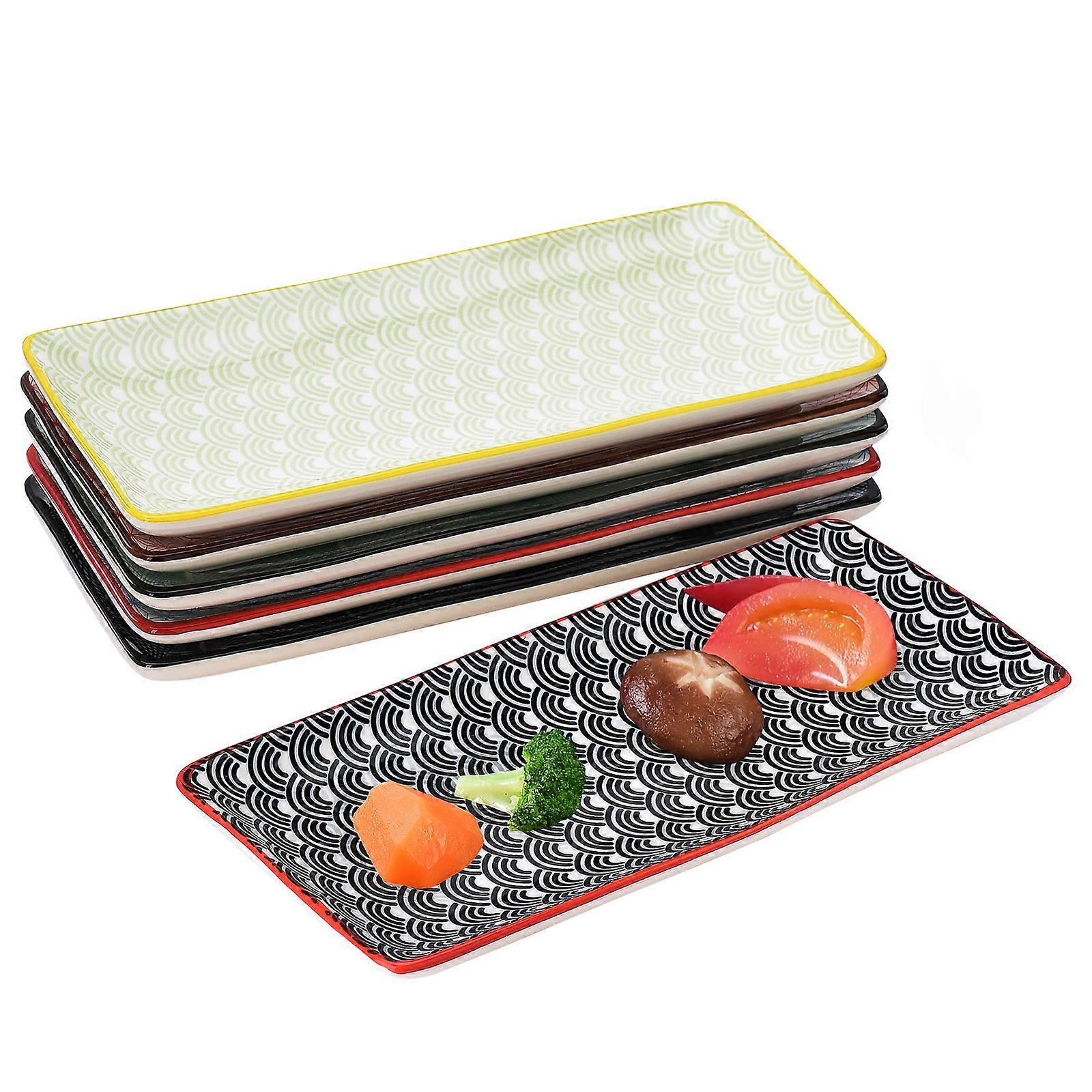 6-piece Colorful Rectangular Ceramic Dinner Plates Set With Flower Surfaces,Oven Safe And Easy To Clean,50% Offer
