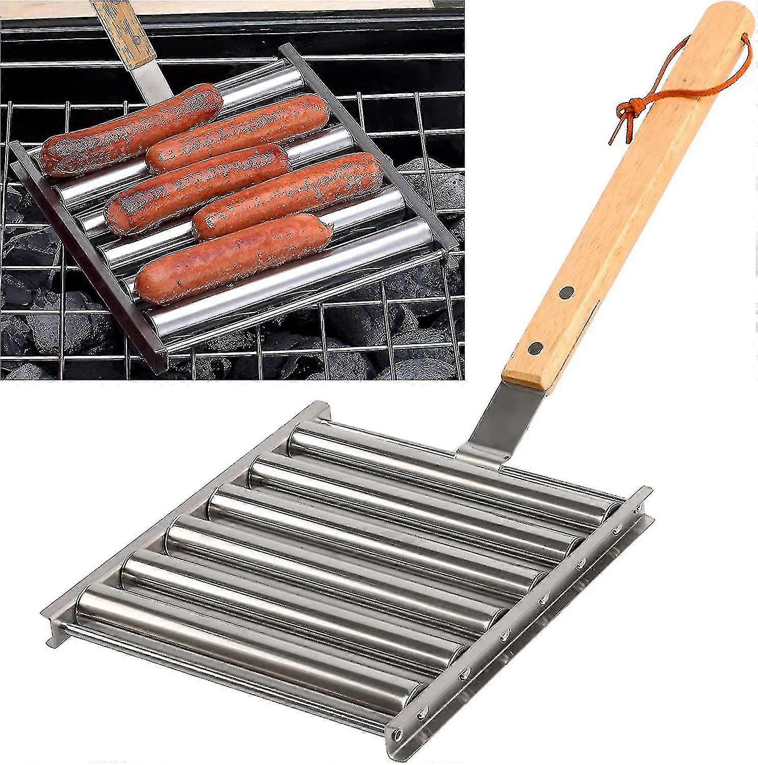 Hot Dog Roller Ανοξείδωτο λουκάνικο Roller Rack με λαβή, μπάρμπεκιου Hot Dog Griller Hot Dog Roller Rack
