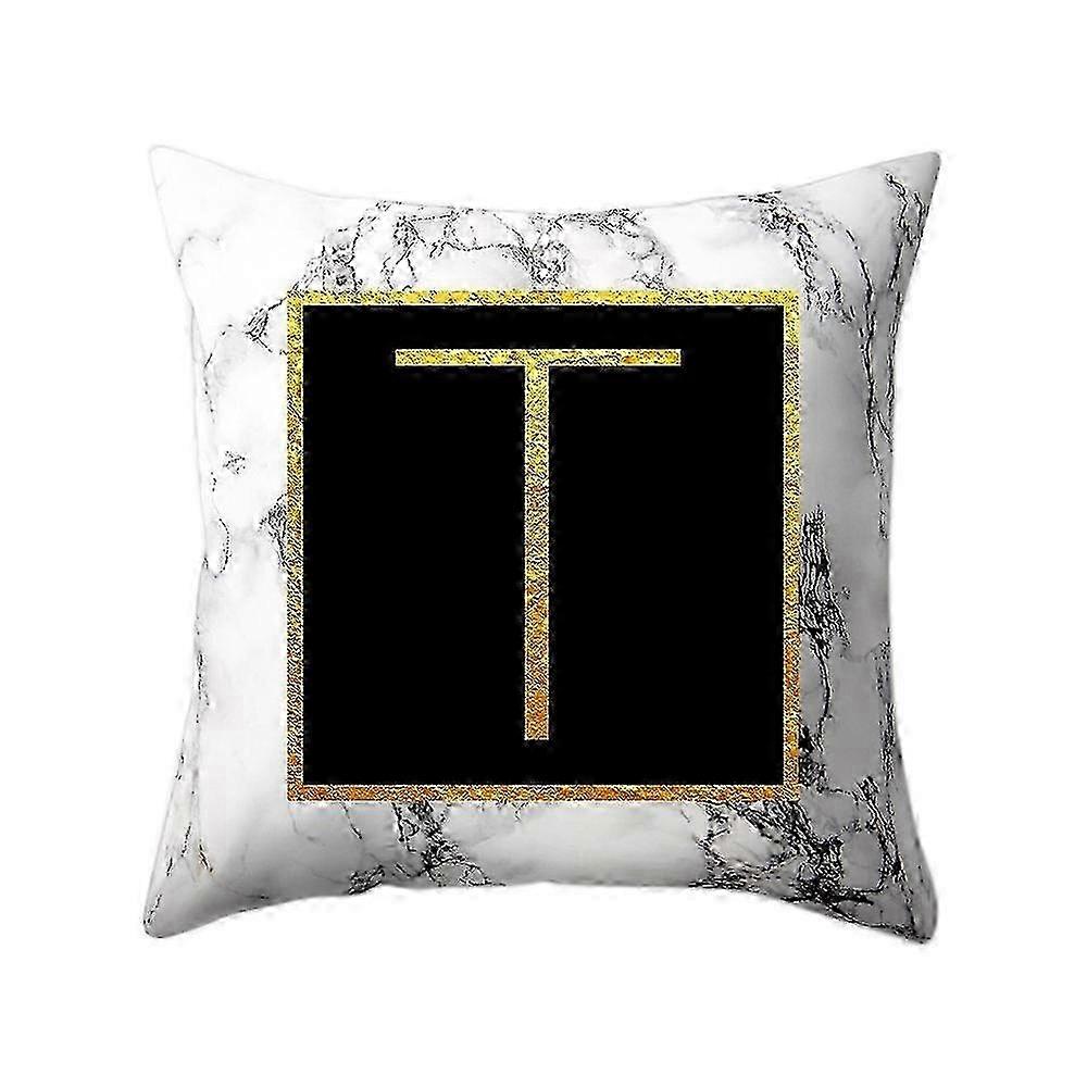 T Alphabet White Marble Pattern Pillow Case