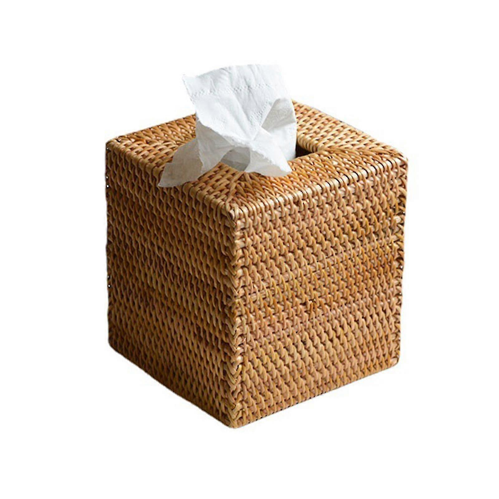 Home Decor Square Shape Durable Tissue Box Universal Rattan Woven Hc51-3