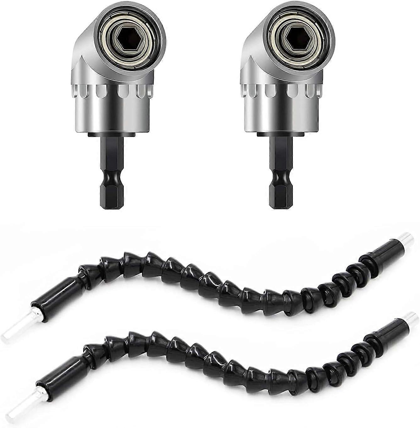 4pcs 105 Degree Right Angle Drill and Flex Shaft Bits Extension Screwdriver Bit Holder 1/4" Hex Shank Flex Drill Extension