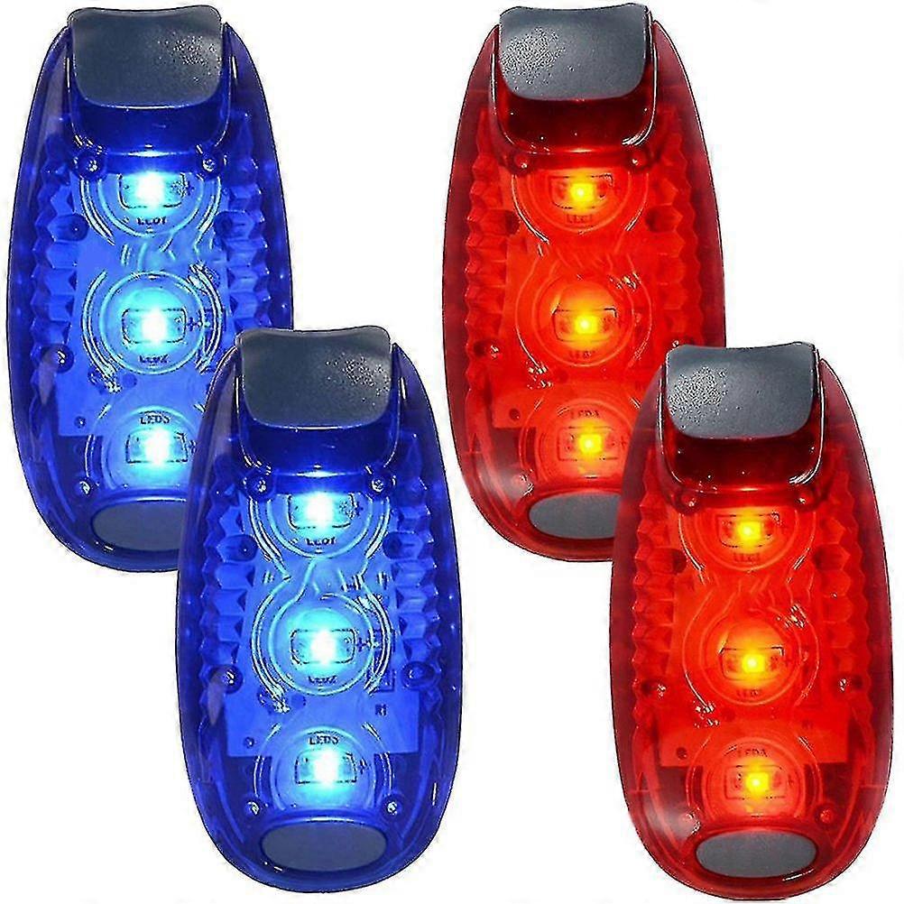 2 Pair Safety Led Light For Runners Bikes Boats High Visibility Clip Light For Running Walking Jogging (blue+red)