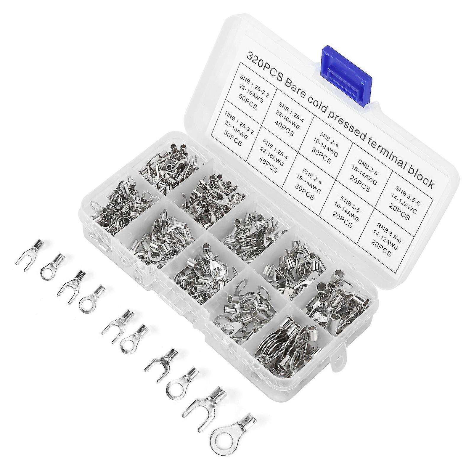 Non Insulated Ring Terminals Copper Fork OT/UT 320Pcs Electrical Wire Connector Kit