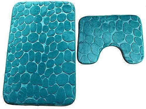 Set of 2 Non-Slip Bath Mats Soft Bathroom Pedestal Mats Absorbent Toilet Mat U-Shape Contour WC Machine Washable Green