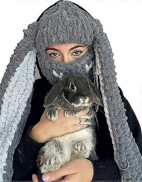 Bunny Balaclava Hat with Rabbit Ears Crochet Face Ski Mask Winter