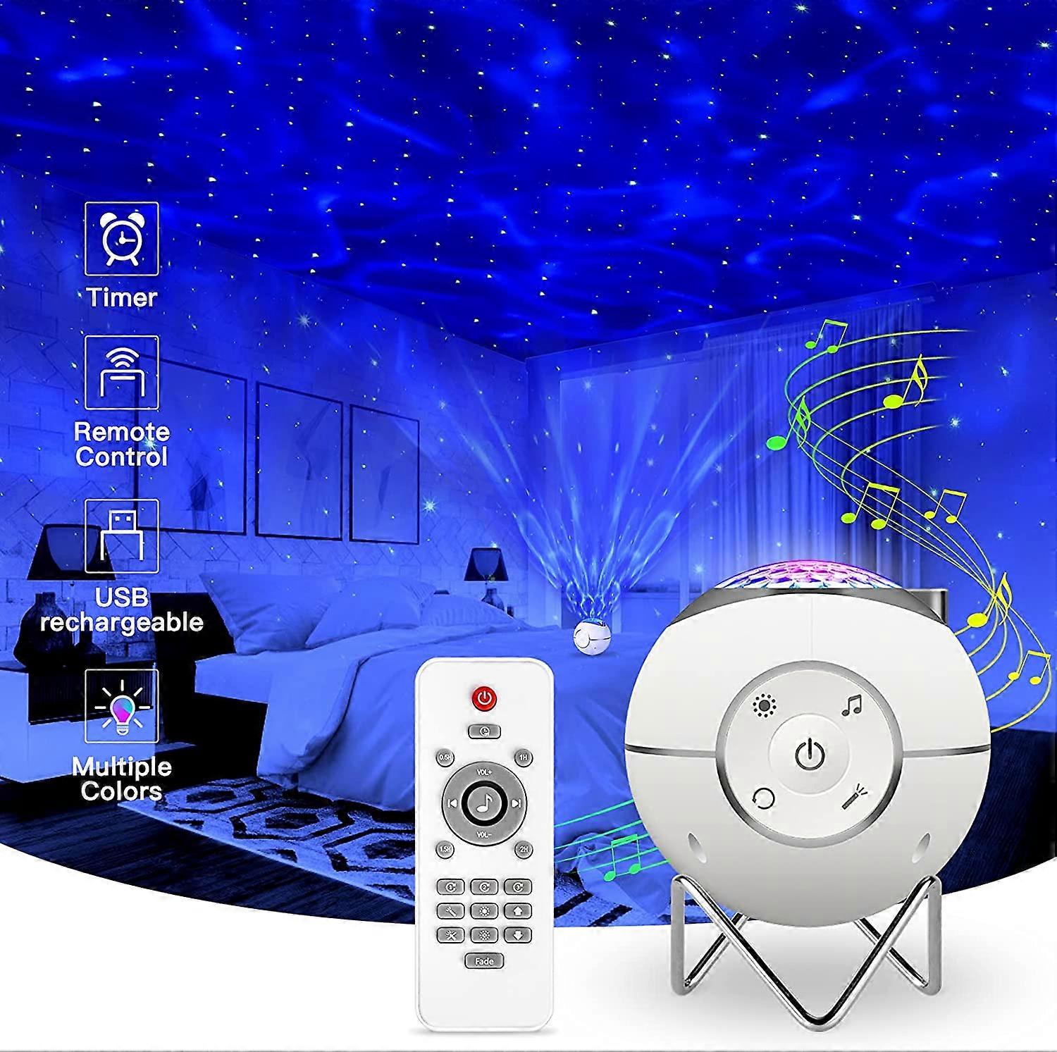 Night Light for Kids,USB Rechargeable Musical LED Projector Lamp ,14 Modes&Remote Control&Timer(White)