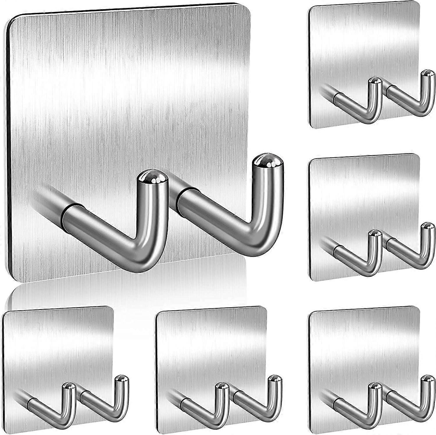 6 Pcs Heavy Duty Adhesive Hooks with 2 Hook (Straight Hooks)