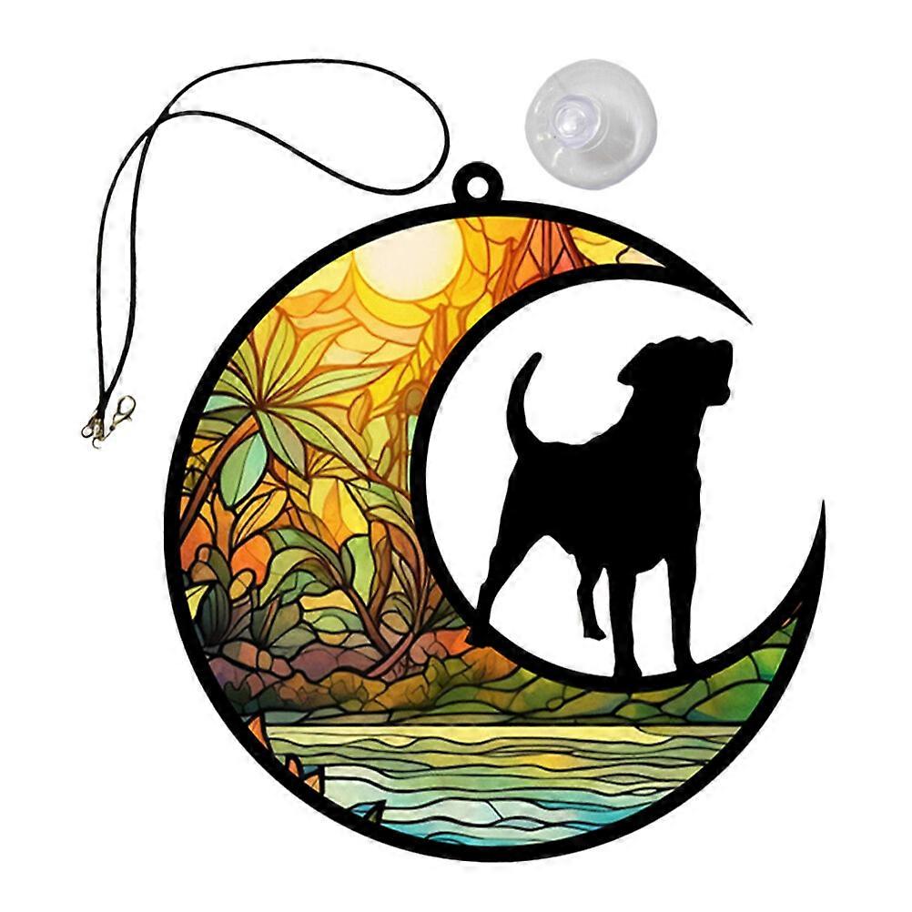 Dog on Moon Ornament Window Hanging Ornament Adorable Window Pendant Dog Moon Pendant