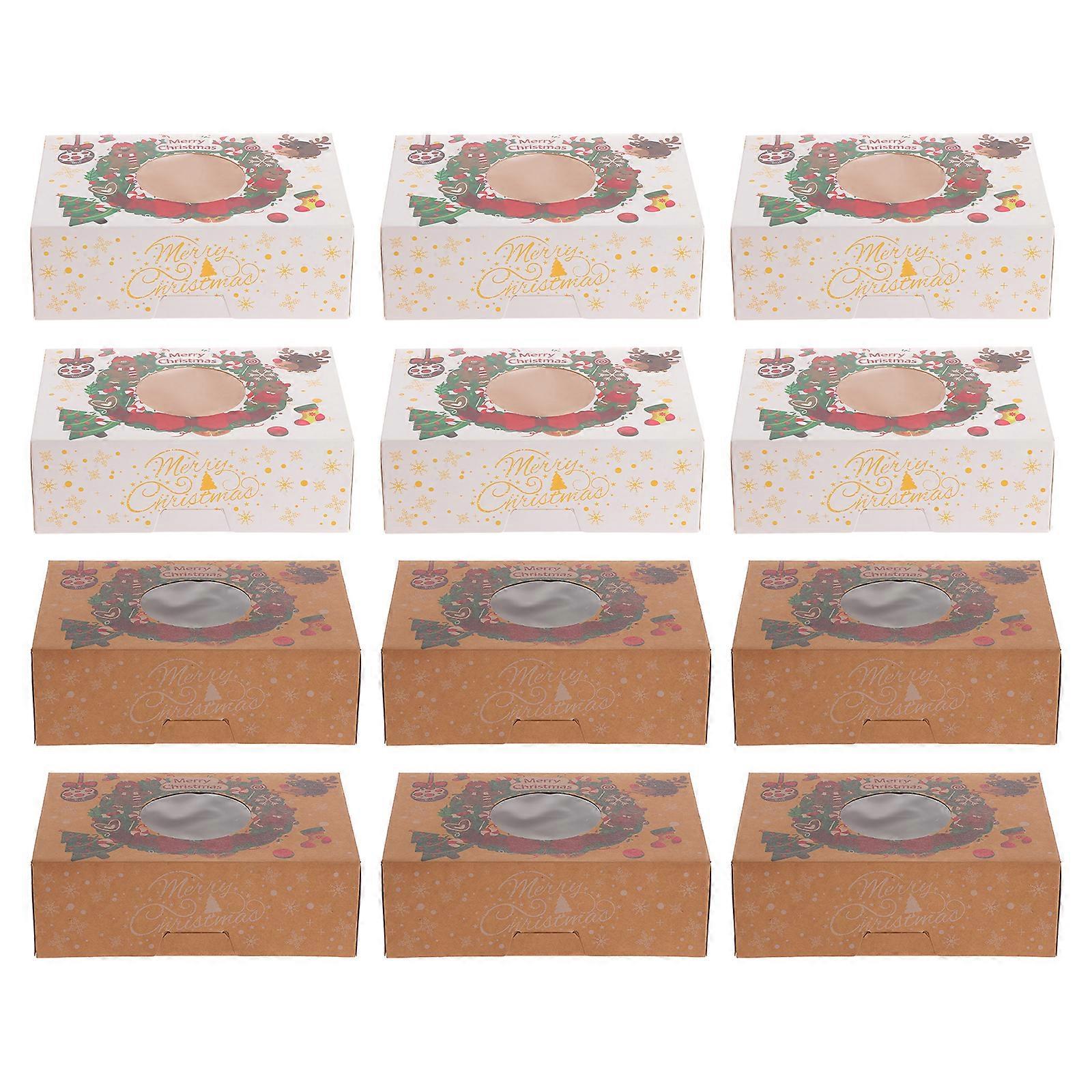 12pcs Christmas Cake Boxes Cake Packaging Boxes Organizers Cake Cases (Large)