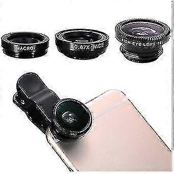 3 In 1 Clamp Lens For Universal Smartphone Macro Fisheye Wide Angle Metal Detachable Pouch