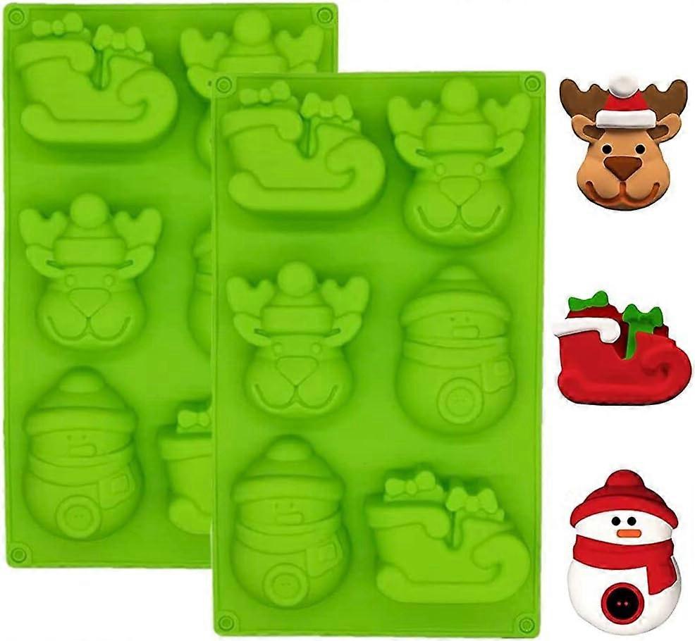Werbeverkäufe Weihnachten Silikonform, 2er Pack BREEZO Große 6 Hohlräume Elch Schlitten Schneemann Formen Kuchenformen Seife Süßigkeiten Schokolade Muffin