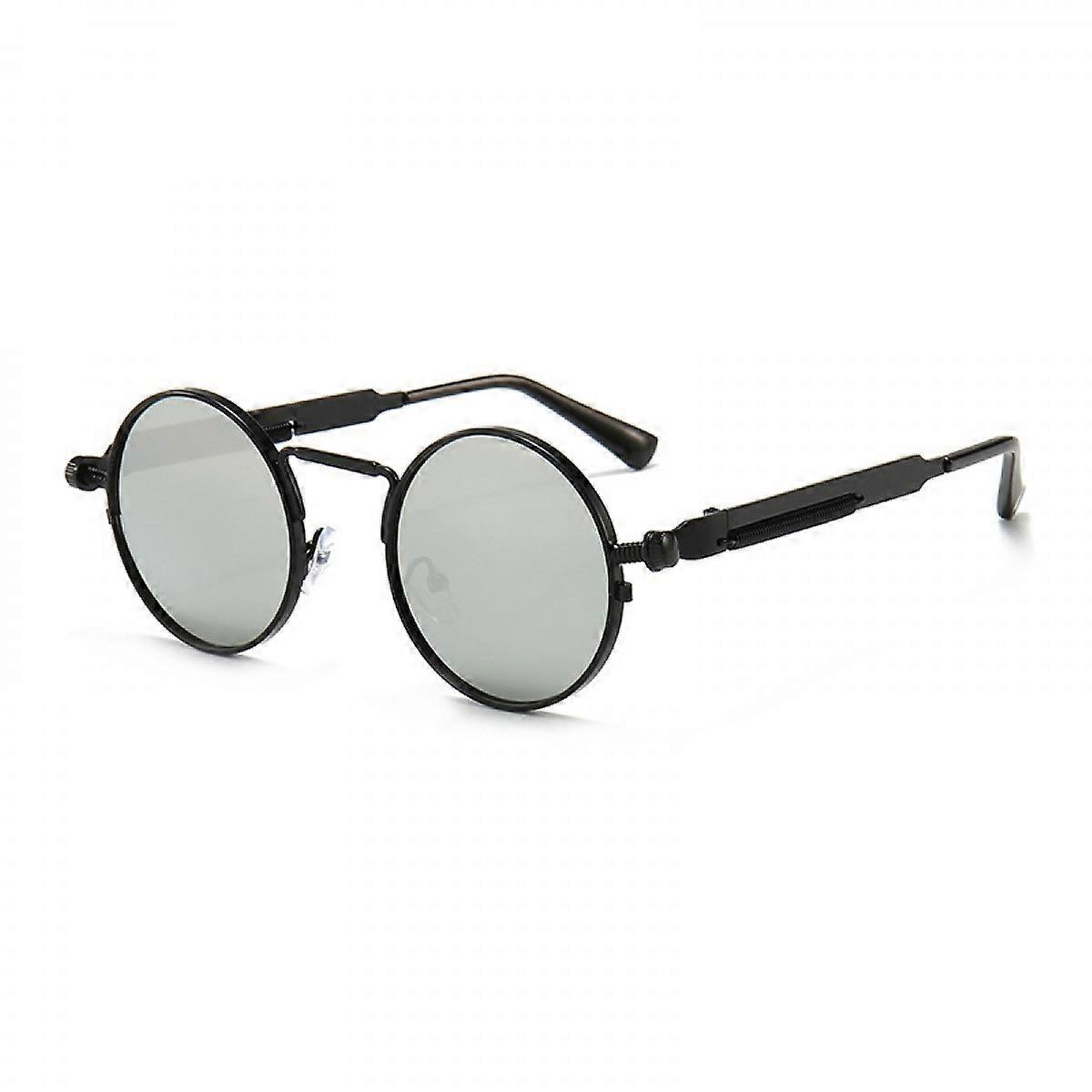 AIEYEZO Steampunk Sunglasses - Round Metal Frame, Ice Blue Mirror Lenses, 100% UV Protection - View #4