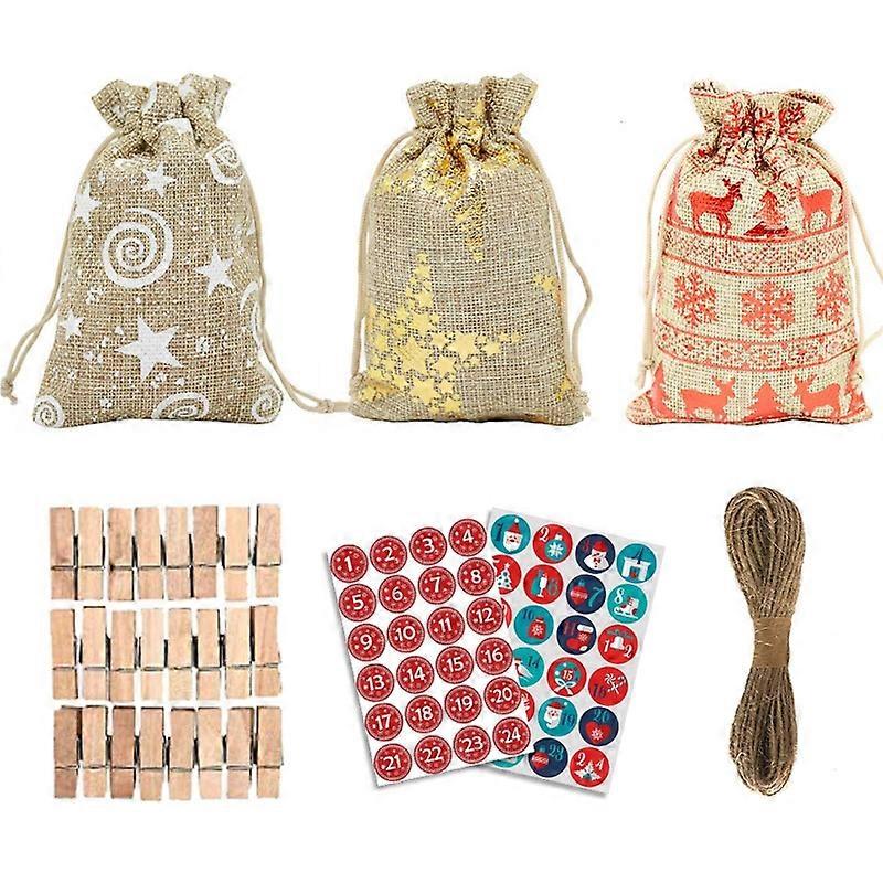  DIY عيد الميلاد المجيء تقويم هدية حقيبة مجموعة 1-24 مجموعة تسميات رقم المجيء