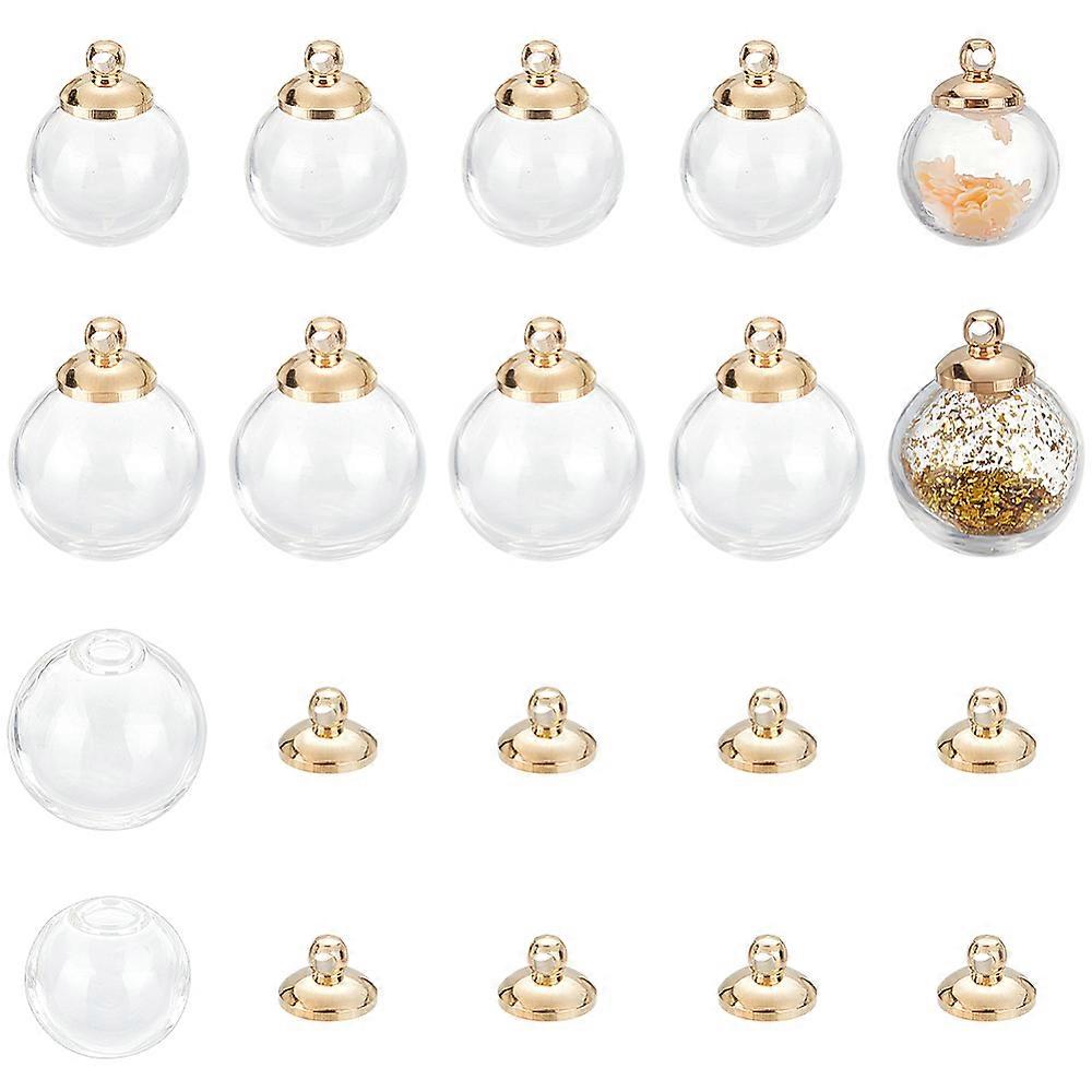 DIY Empty Globe Ball Pendant Making Kit Including Round Handmade Blown Glass Globe Ball Bottles Brass Bead Cap Bails Clear AB 24Pcs/box