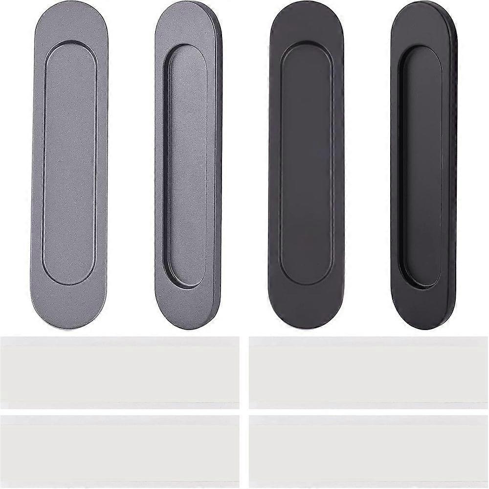 4Pcs 2 Colors No Punch Alloy Flush Pull Barn Door Handle Flush Ring with Double-sided Stickers for Drawers Cabinet Sliding Door Oval Mixed Color 150x3
