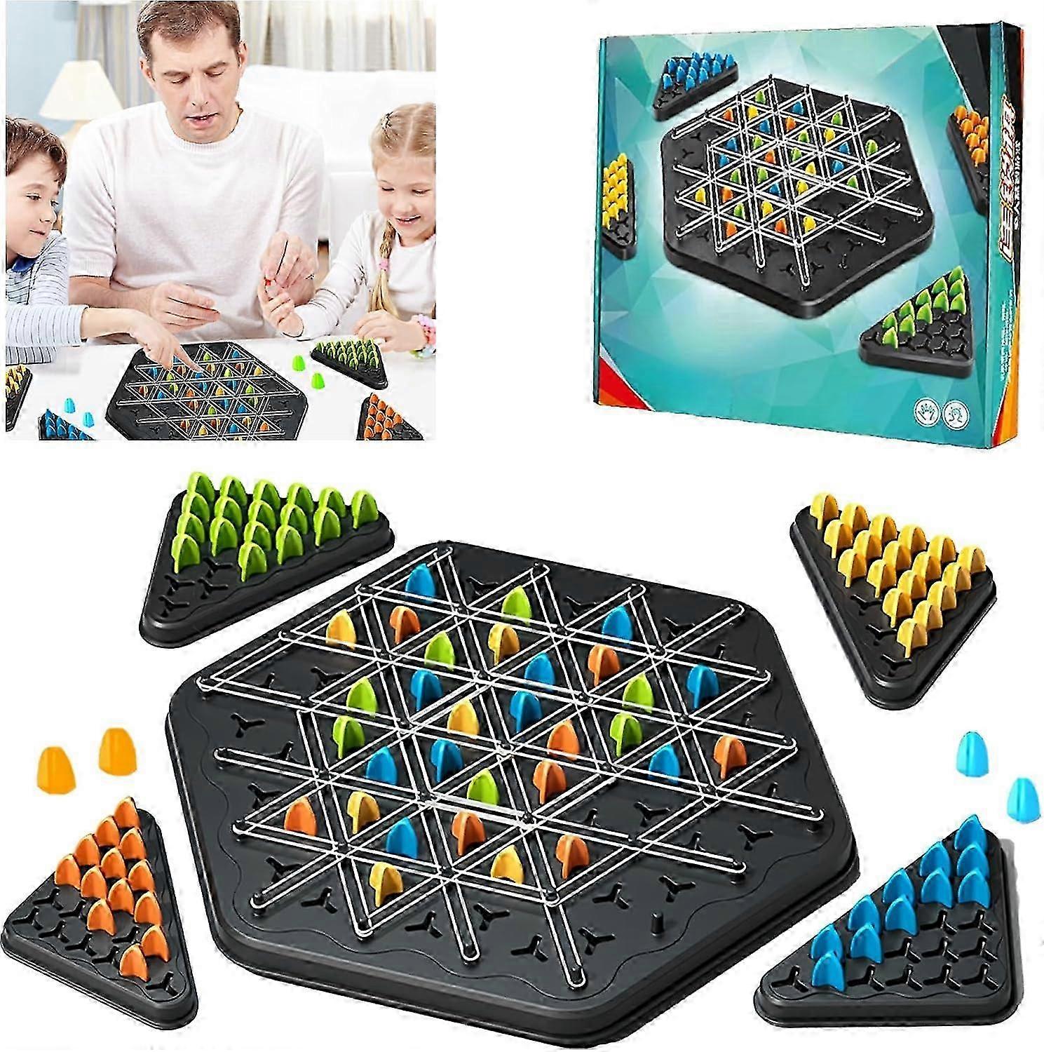 Chain Triangle Chess Game, Triggle Rubber Band Game, 2 to 4 Players for Family Party