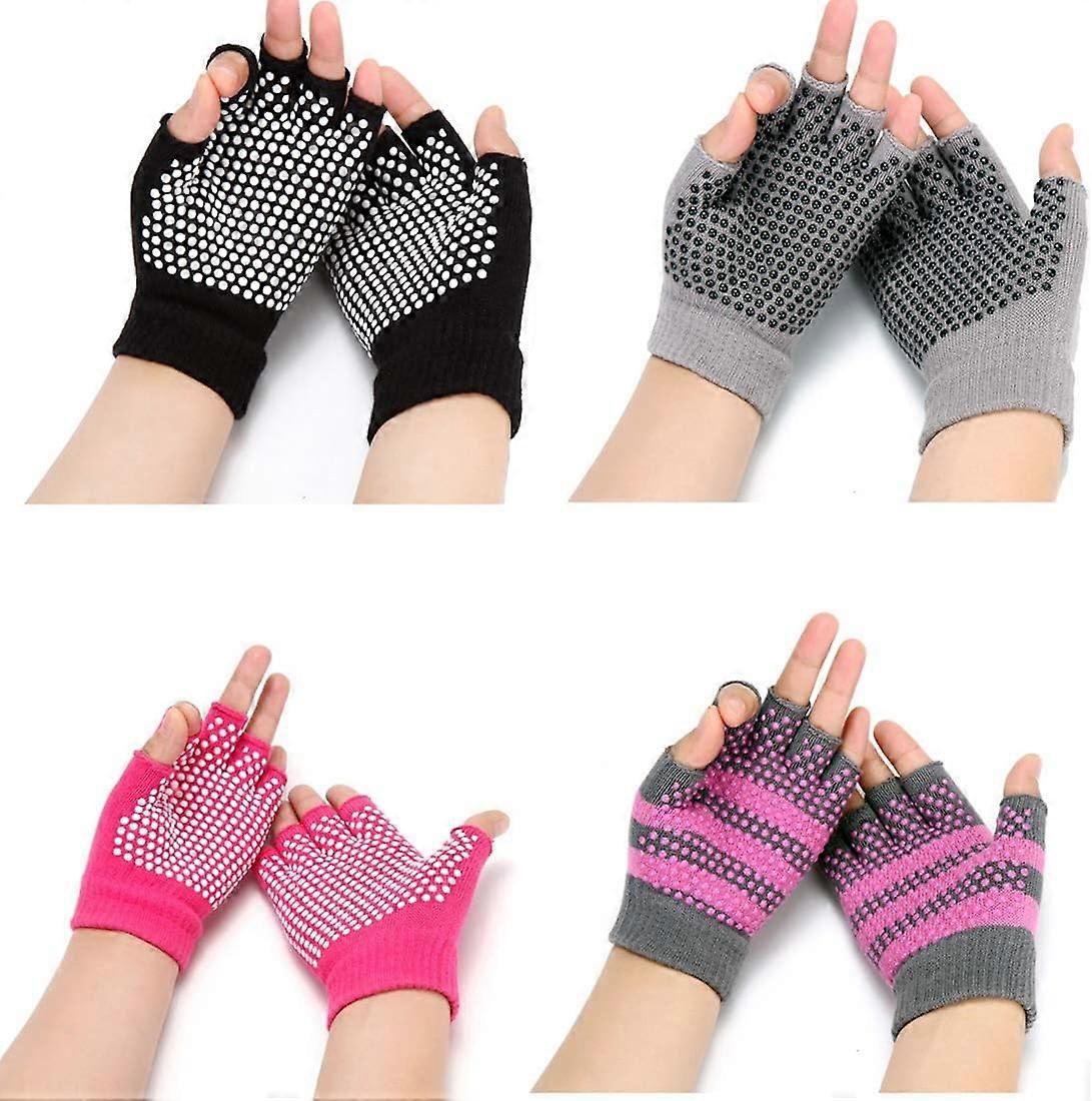 قفازات يوجا غير قابلة للانزلاق للنساء ، بيلاتس مضاد للانزلاق بدون أصابع ، بار ، باليه ، قفازات تمرين بيكرام 4 عبوات