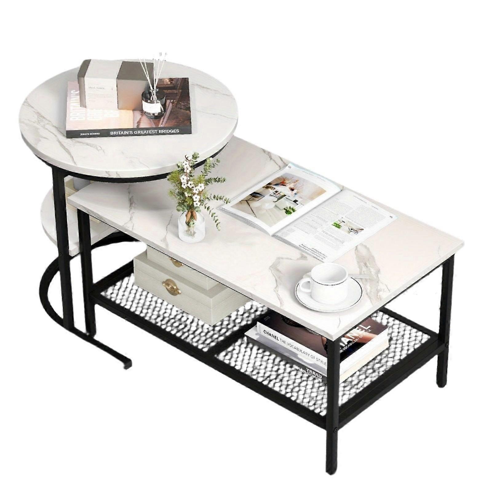Nnetm 2x Nesting Coffee Table Set - White Faux Marble Top