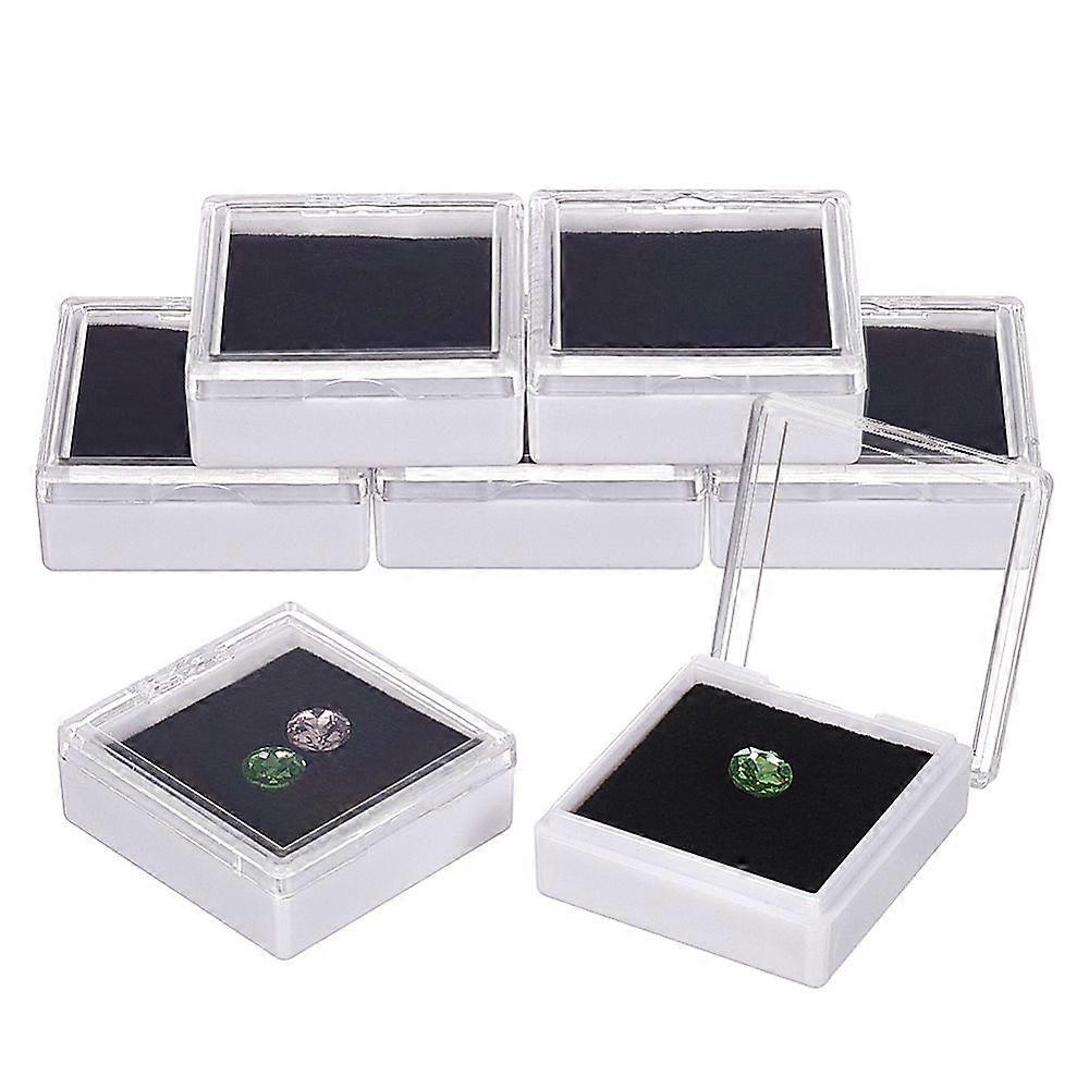 White Acrylic Loose Diamond Display Boxes with Clear Hinged Lid with Sponge Inside for Gemstone Jewelry Storage Square Black 4.15x4.35x1.5cm
