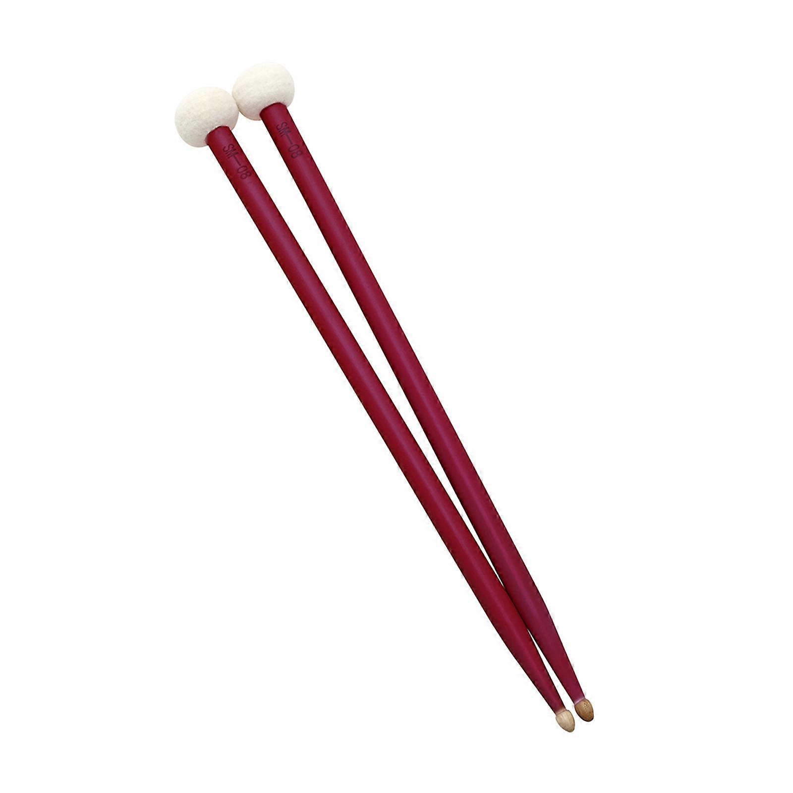 1 Pair Double-end Drum Sticks Maple Wood Drumsticks with Soft Felt Heads Marchings Snare Drum Sticks Replacement  Red