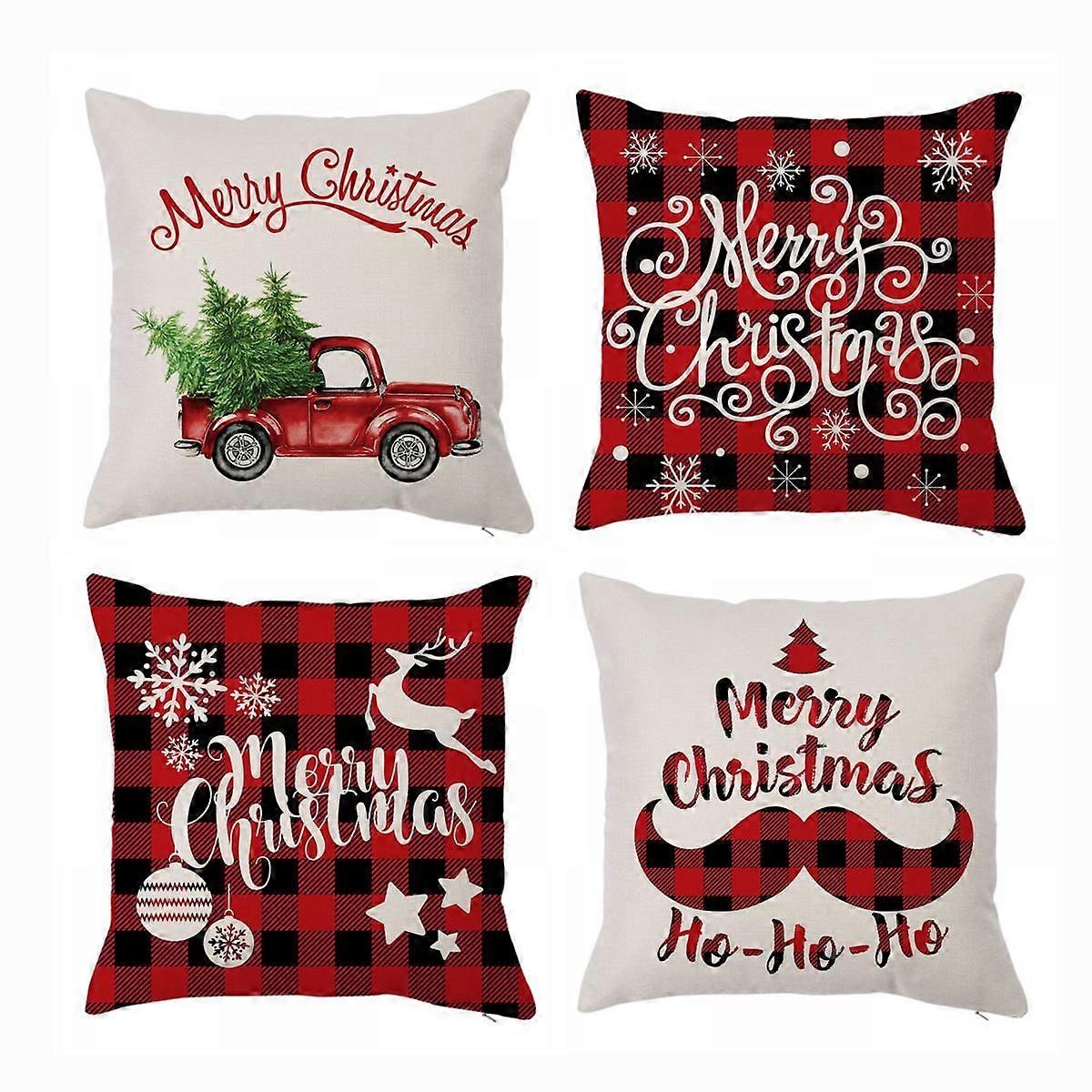 Pillow Covers 18 x 18 Inches Set of 4 - Xmas Series Cushion Cover Case Pillow Custom Zippered Square Pillowcase(O)