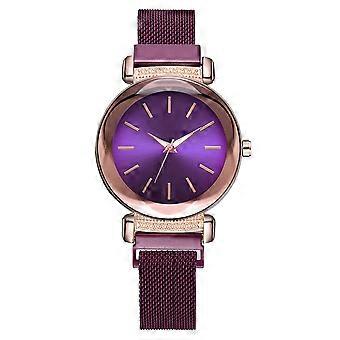 Fashion Alloy Strap Round Dial Rhinestone Watch Women Casual Quartz Watch (Purple)