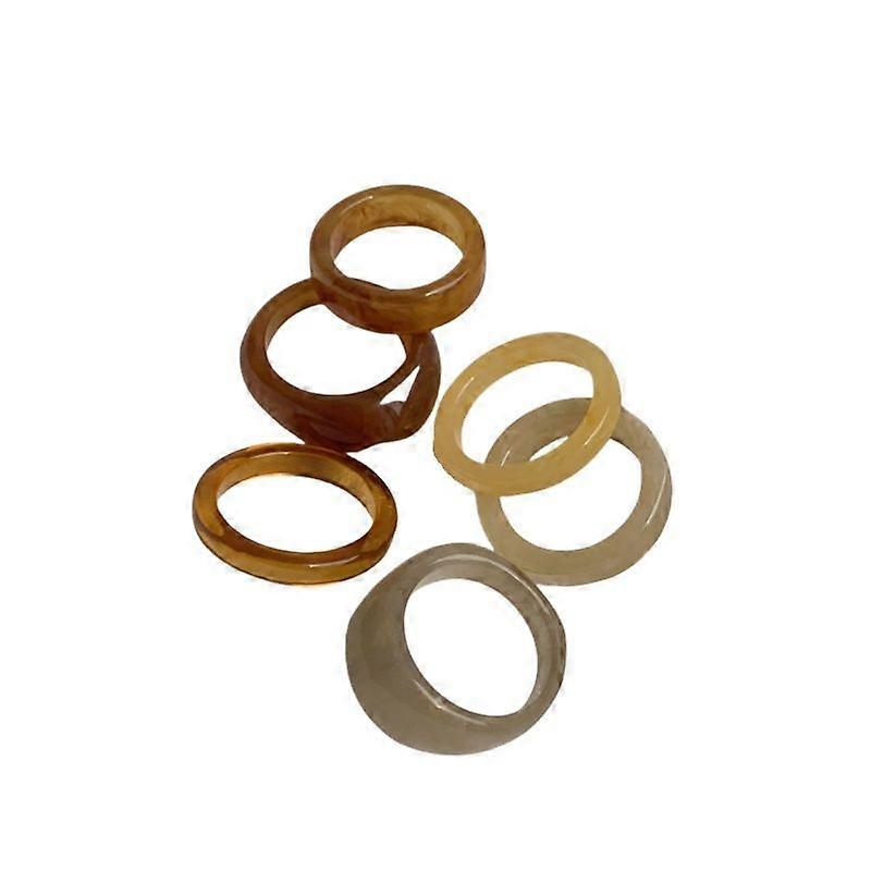 Set of 6 Elegant Retro Style Rings for Women Resin Versatile Ring Personalized Design Stacking Rings for All Occasions