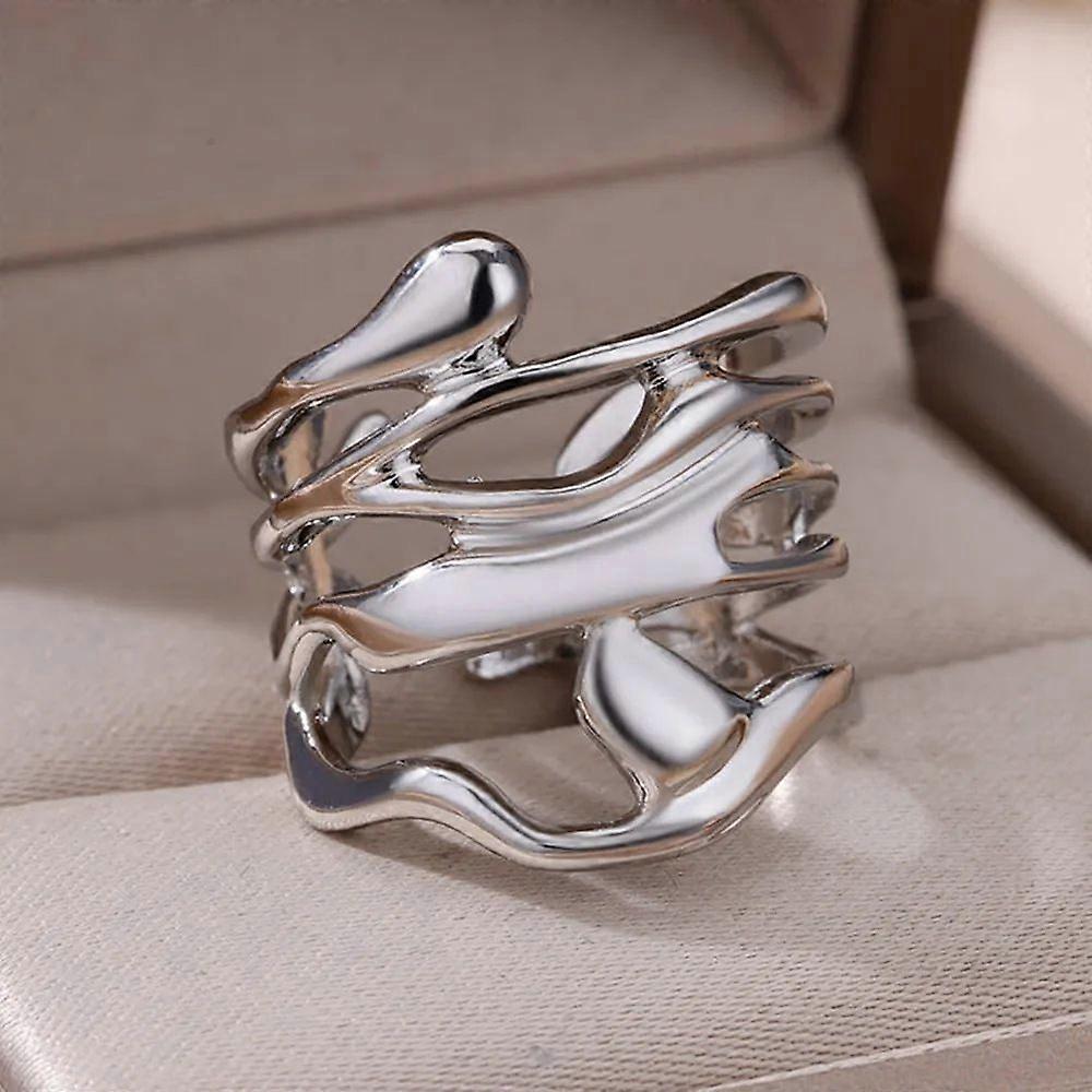 Irregular Geometric Lava Ring Fashion Versatile Opening Wavy Adjustable Simplicity Jewelry for Women