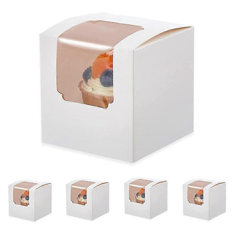 100Pcs White Cupcake Box Individual with Insert, Small Single Favor Pastry Treat Boxes with Clear W