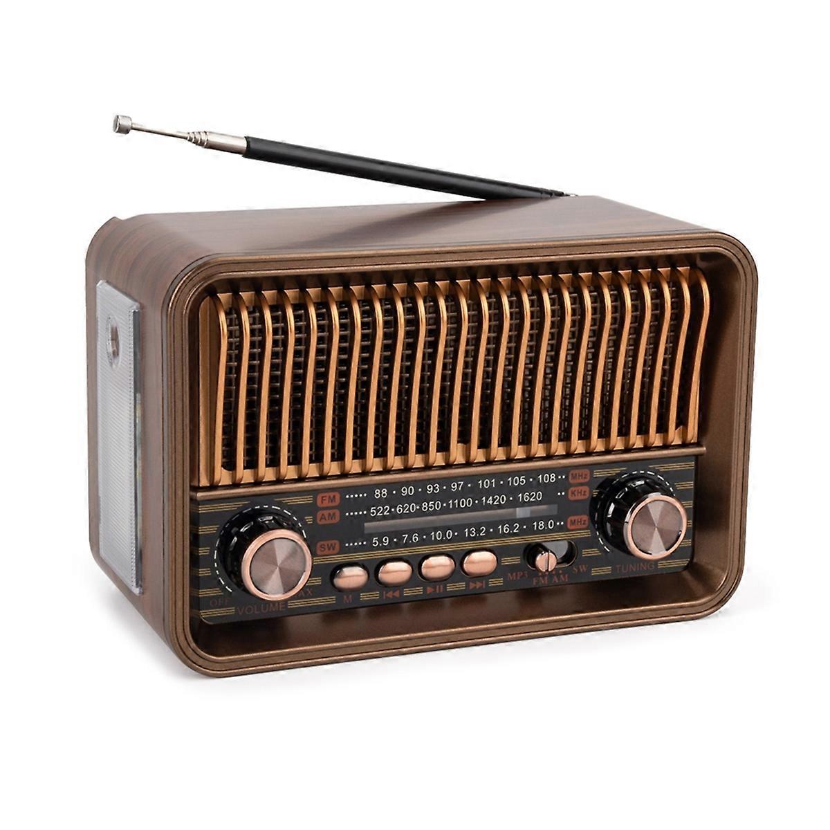Portable FM AM SW Radio Vintage Radio Wireless Bluetooth Speaker with LED Flashlight Support TF Car