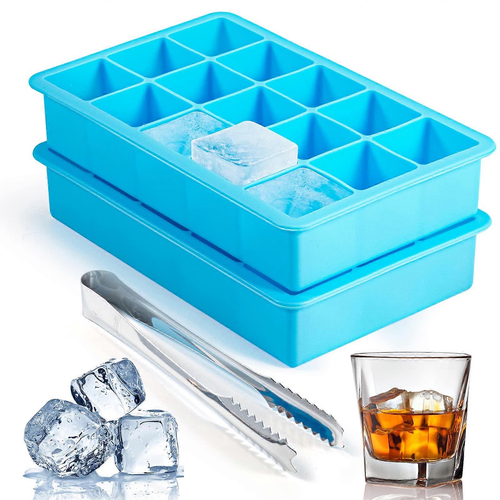 Silicone Ice Cube Trays 2-Pack Flexible Molds For 15 Ice Cubes BPA Free Easy Release Reusable For Cocktails & Whiskey