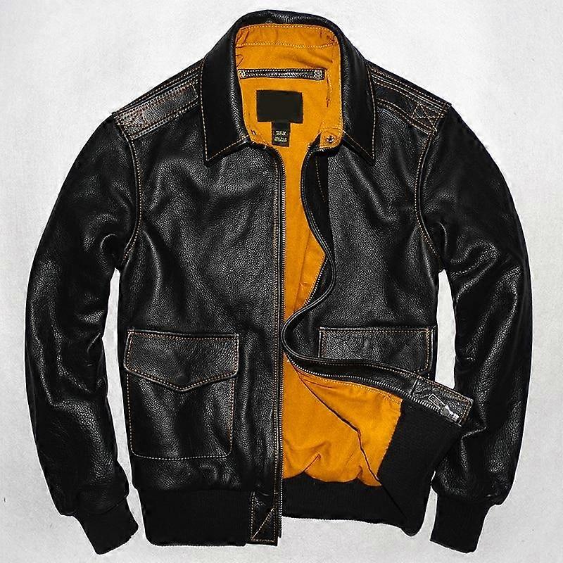 Herre ægte læderjakke militærpilotjakker Air Force Flight A2 jakke sort brun 100% kalveskindsfrakke kohud tøj