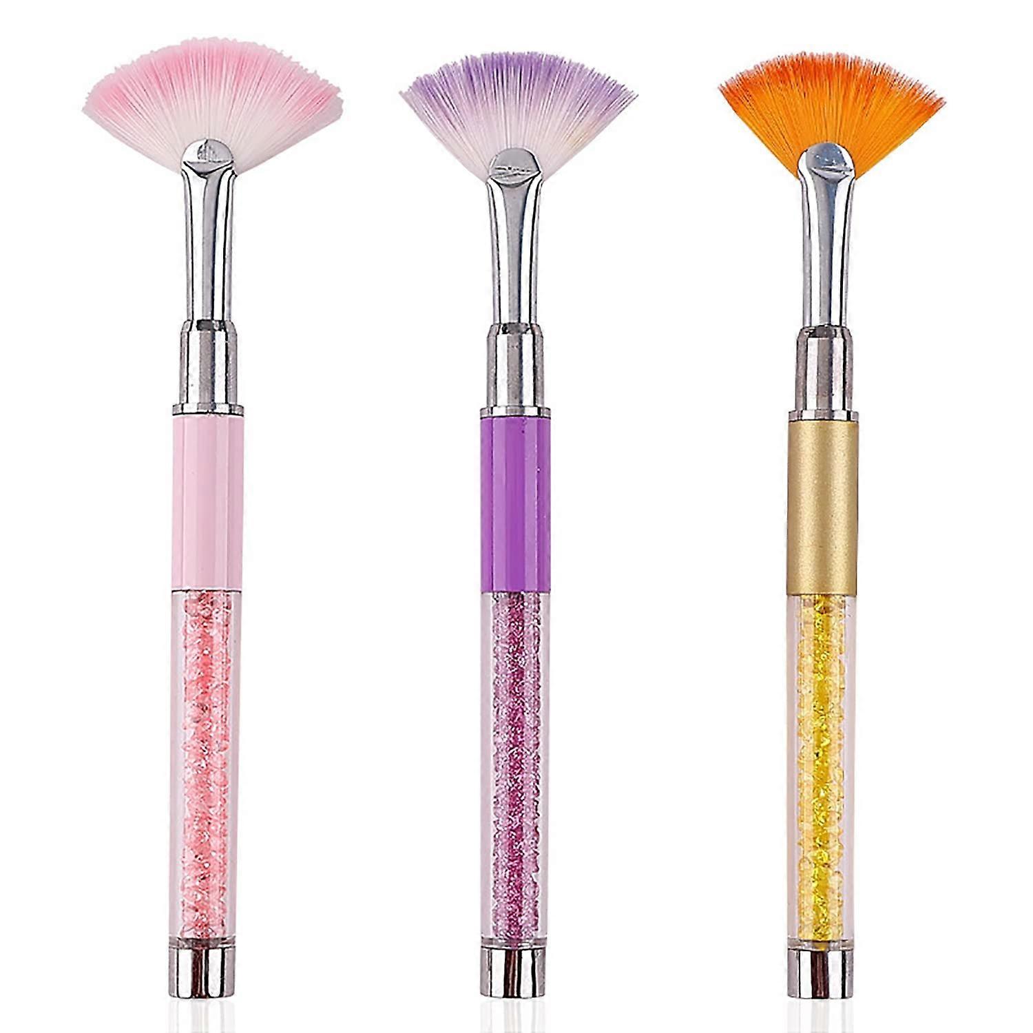 3pcs Fan Brushes for Acrylic Nails, Nail Art Detailing, Soft Bristles, Fine Tip for Precision Painting