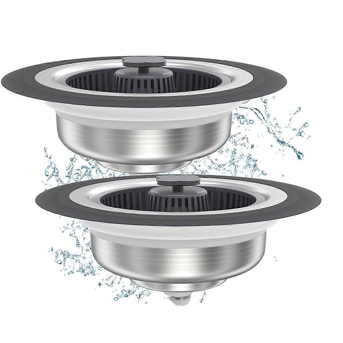 2 Pack Upgraded 3 in 1 for Kitchen Sink Drain Strainer Stopper Combo, Stainless Steel Basket Filter