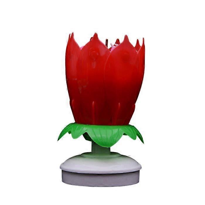 Double Layer Lotus Birthday Candle with Rotating Music Candle with Happy Birthday Song (Red)