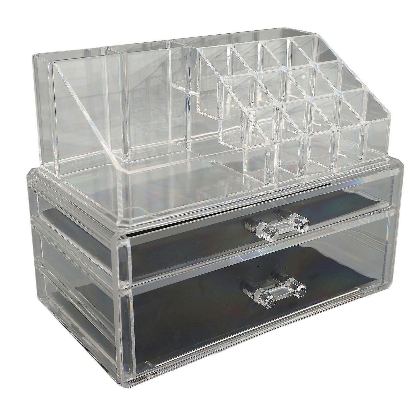 Makeup Vanity Organizer Multipurpose Clear Stackable Cosmetic Display Case with 2 Drawers and 1 Tray for Makeup Brush Lipstick