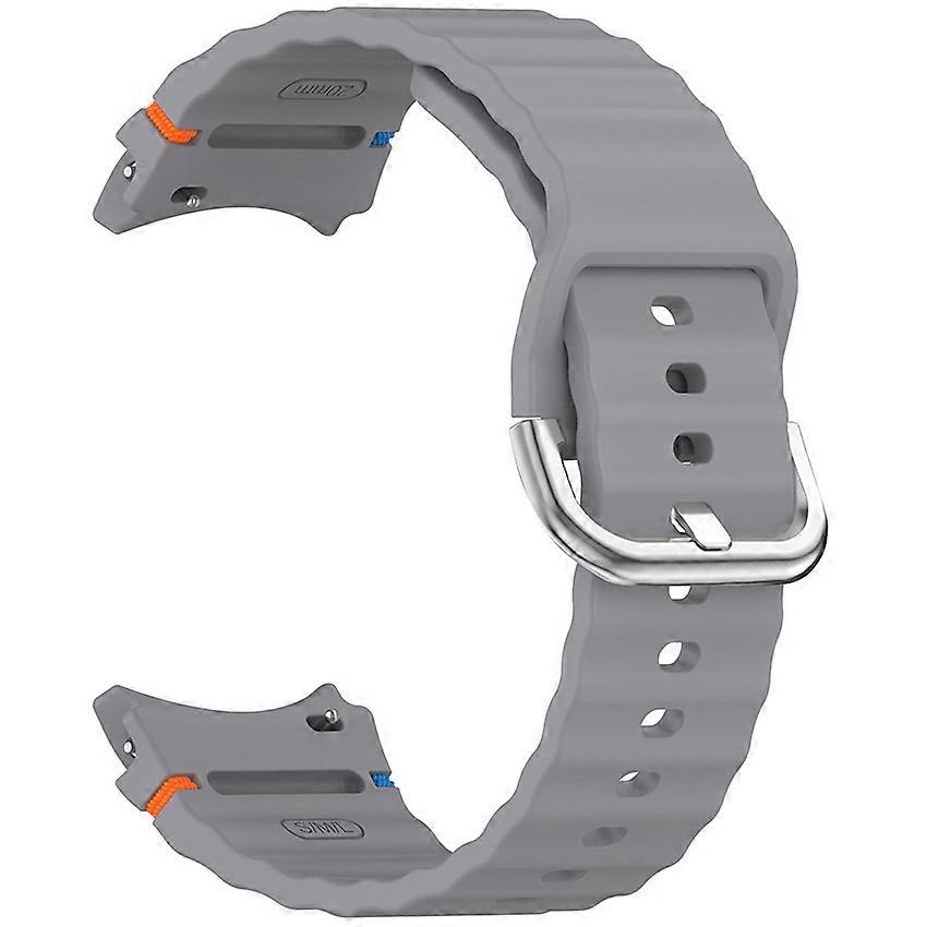 Silicone Watch Strap for Samsung Galaxy Watch 7/FE/6/6 classic/5/5 pro/4/4 classic Wave Model Car Line Silver Color Steel Buckle Strap (Space Gray)