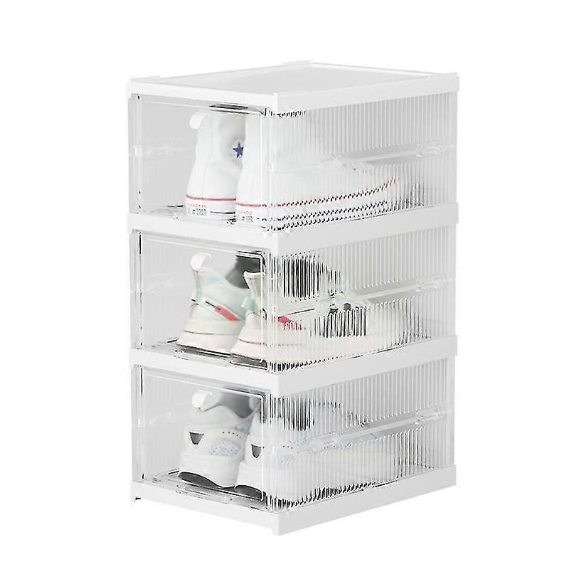 Installation-free Clamshell Aj Shoe Storage Box Household Simple Combination Shoe Cabinet Plastic Foldable Transparent Shoe Box 3pcs