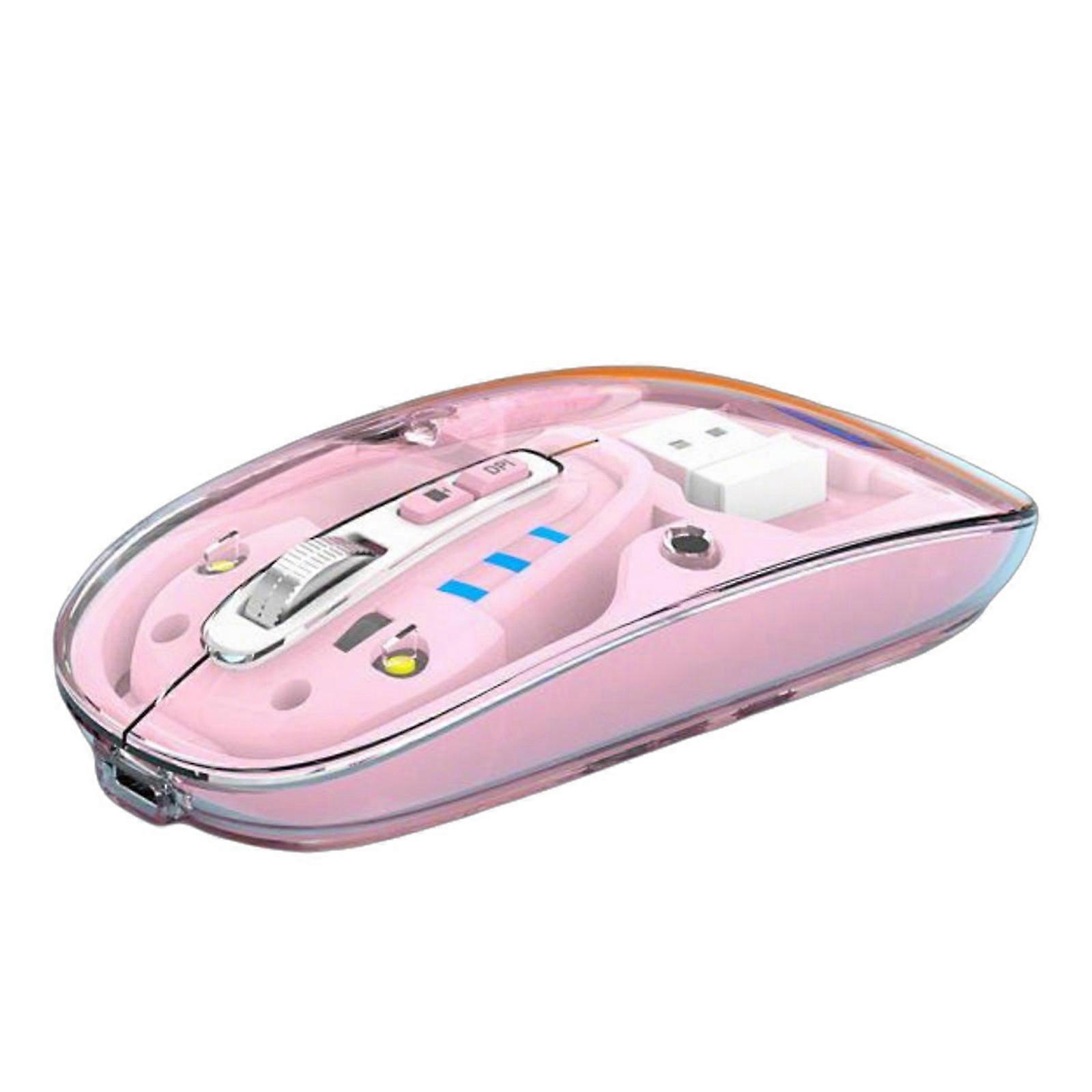 Bluetooth-compatible Wireless Mouse USB Rechargeable Transparent Computer Mouse Receiver Adapter for Laptop Desktop  Pink