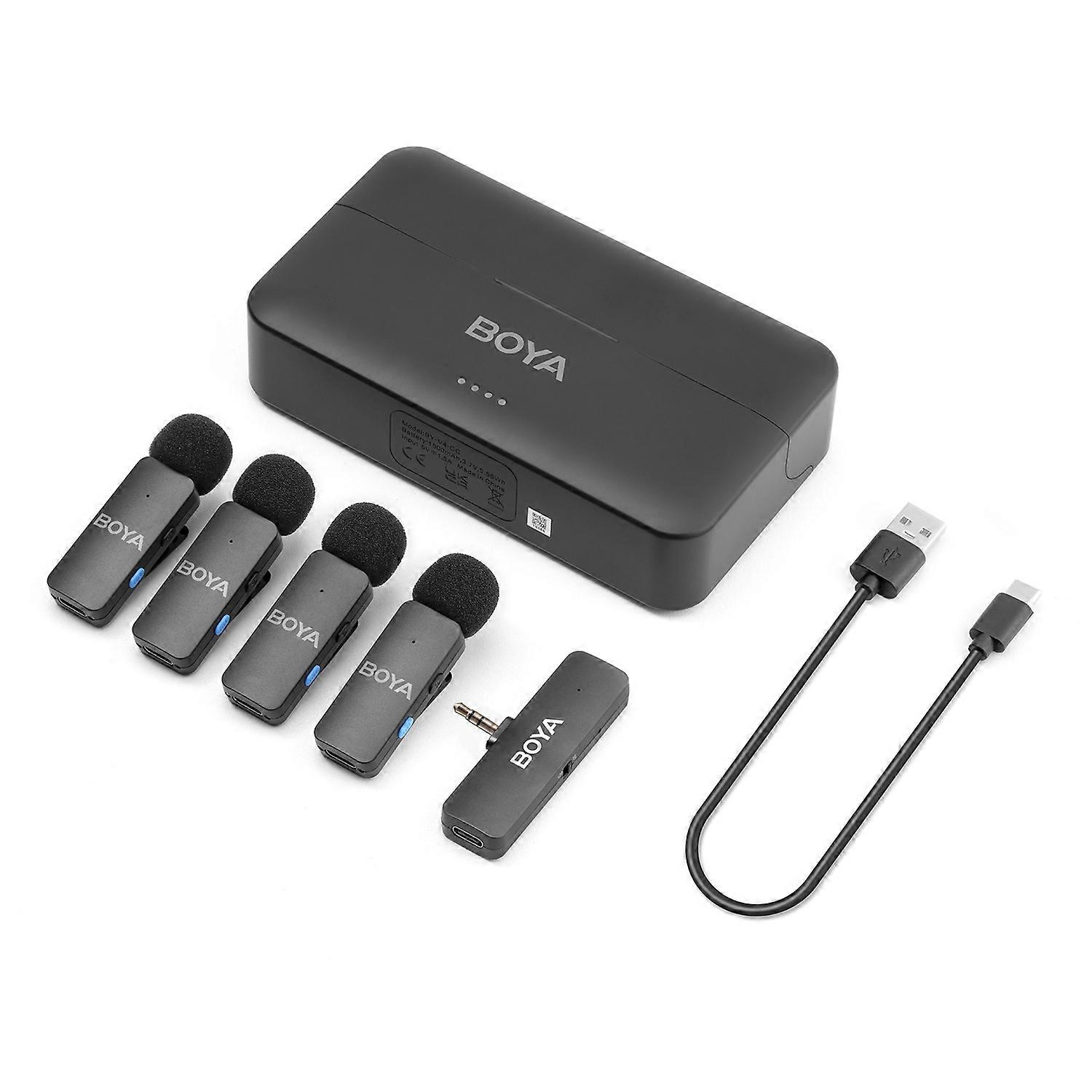 BOYA BY-V4 4-kanałowy bezprzewodowy system mikrofonowy 2.4G Przypinany mikrofon do kamery Dookólny Mini